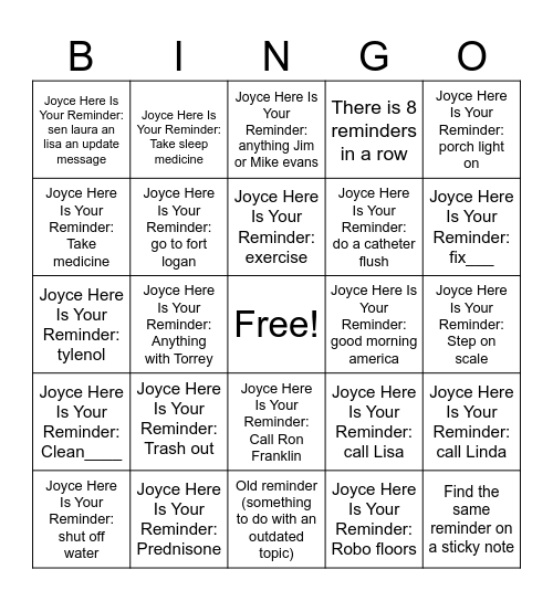 Alexa Reminder Bingo Card