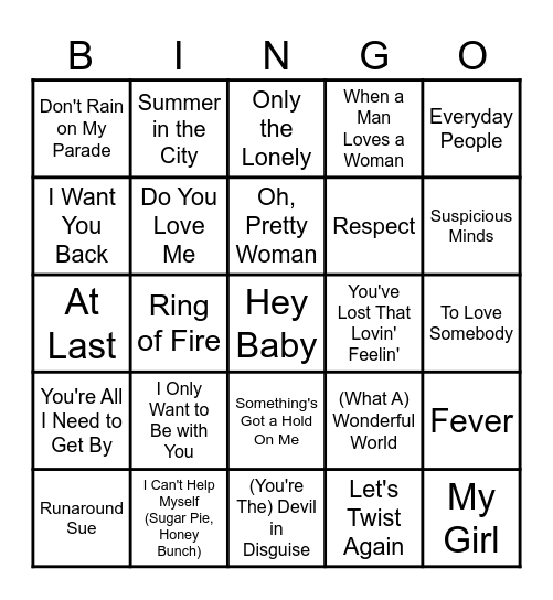 Welcome to the 60's Bingo Card