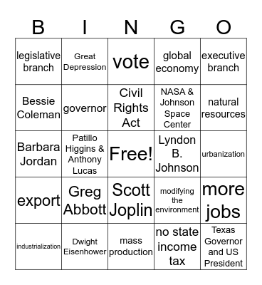 CBA Review Bingo Card