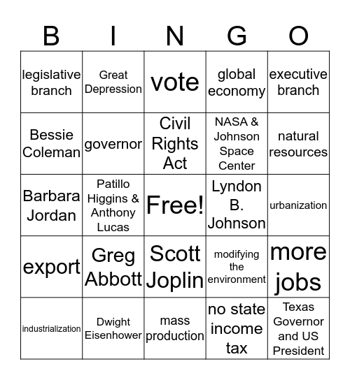 CBA Review Bingo Card