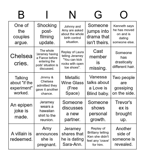 Love is Blind: After the Altar Bingo Card