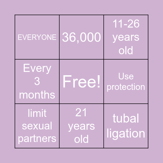 APhA Reproductive Health Bingo Card