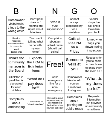 Community Manager BINGO Card