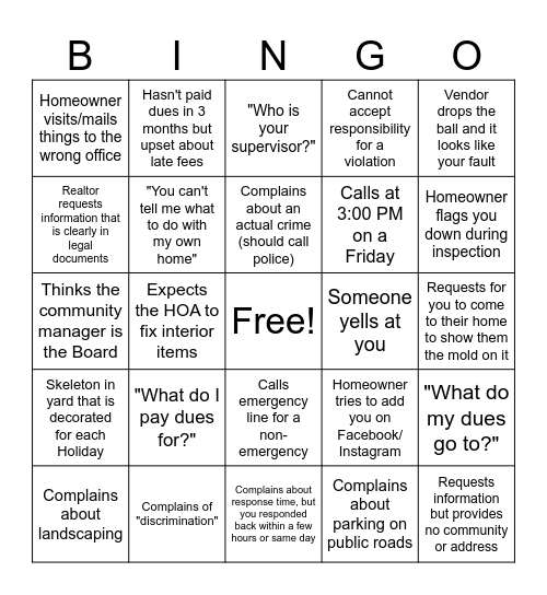 Community Manager BINGO Card