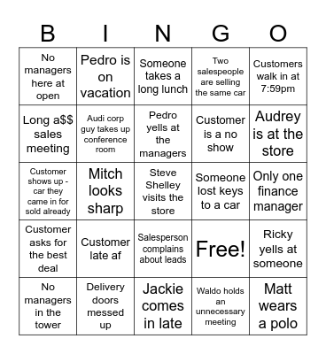 Audi Grapevine Experience Bingo Card