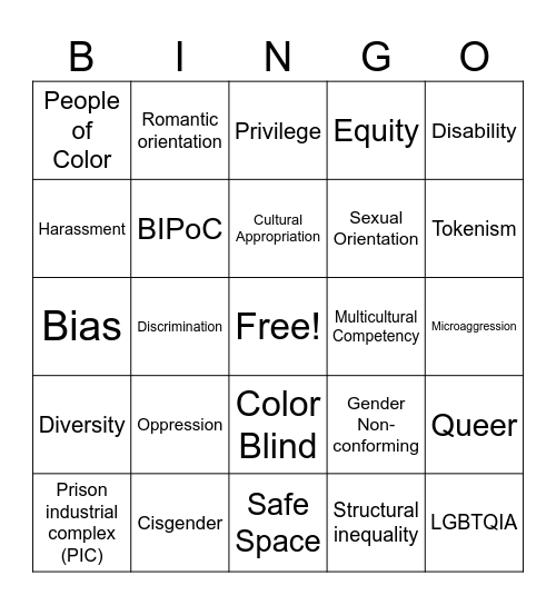 Diversity Equity & Inclusion Bingo Card