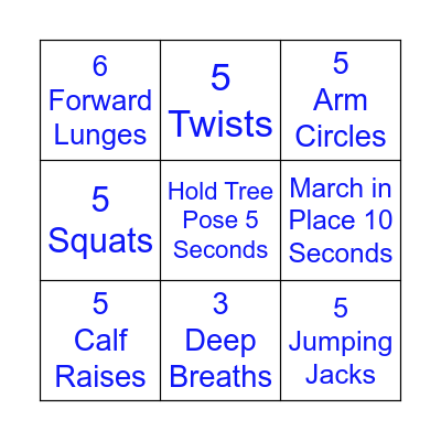 Fitness Bingo Card