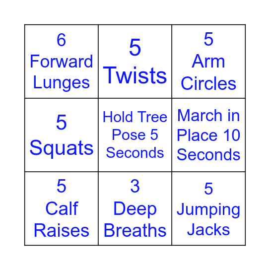 Fitness Bingo Card