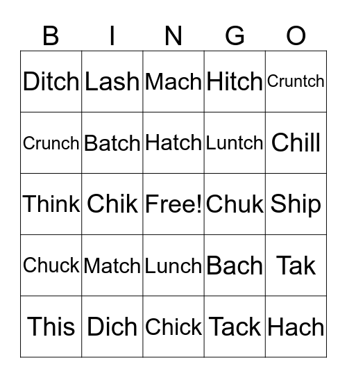Sh Th Ck Ch  Sounds  Bingo Card