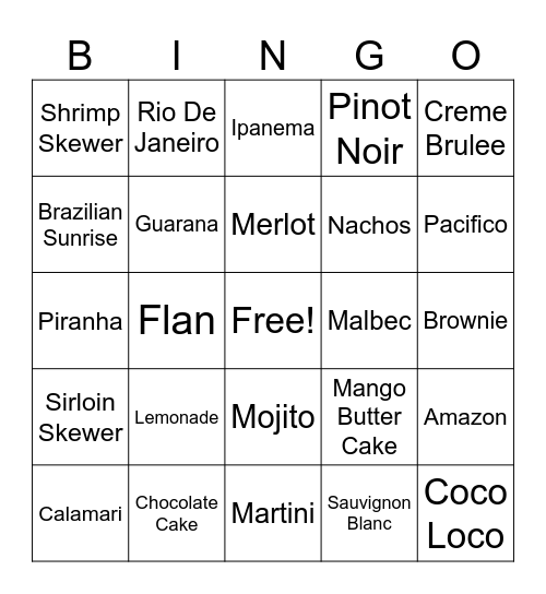Tucanos Bingo Card