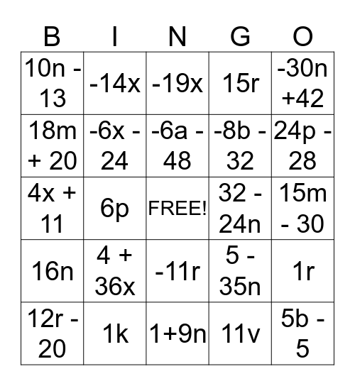Concept Review BINGO Card