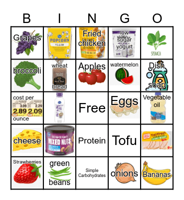 Grocery Shopping Bingo Card