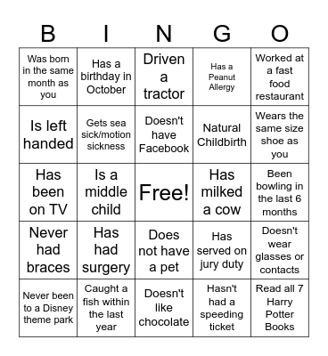 MINGLE BINGO find someone who is... Bingo Card