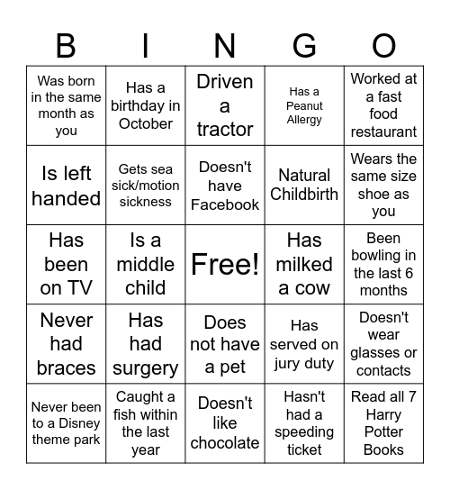 MINGLE BINGO find someone who is... Bingo Card