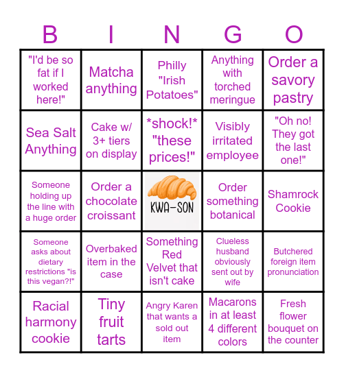 Girls Great Philly Pastry Tour 2024 Bingo Card