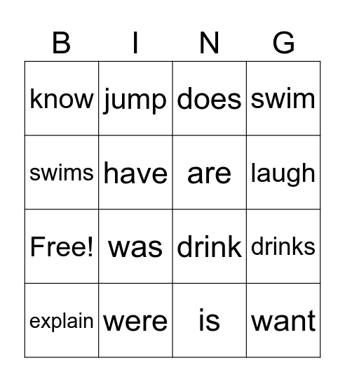 Subject-Verb Agreement Bingo Card