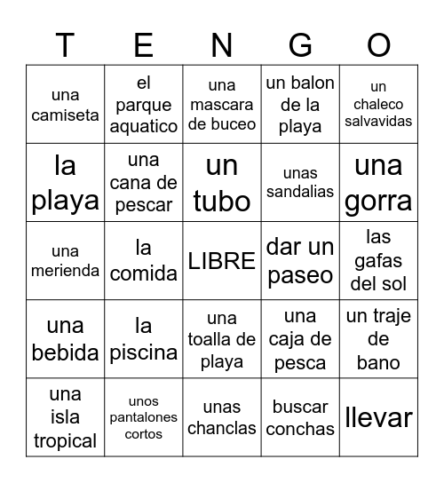 iVamos a playa! Bingo Card