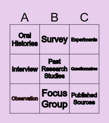 VOCABULARY BINGO Card