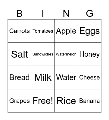 Vocabulary Bingo Card