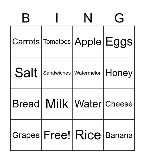 Vocabulary Bingo Card