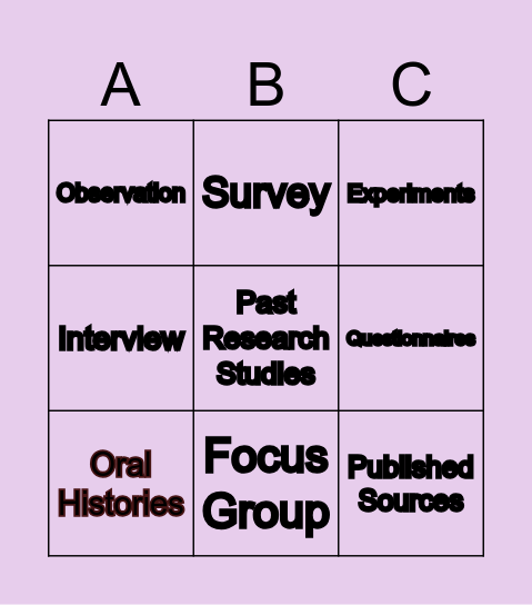 VOCABULARY BINGO Card