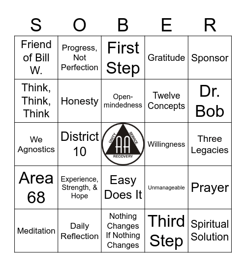 A A Bingo/SOBER Bingo Card