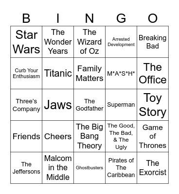Radio Bingo Movie & TV Themes Bingo Card