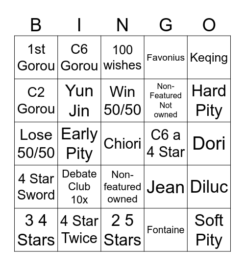 Chiori Bingo Card