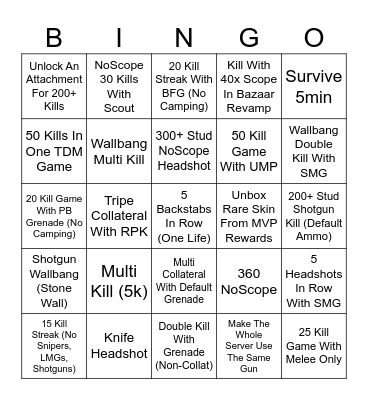 Phantom Forces Bingo Card