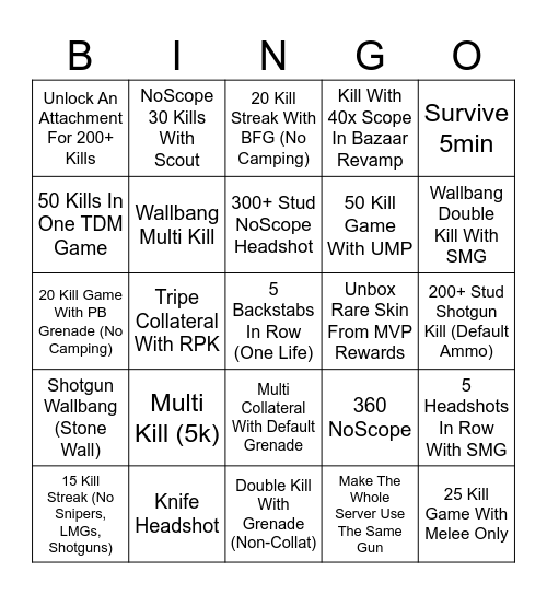 Phantom Forces Bingo Card