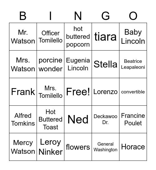 MERCY WATSON Bingo Card