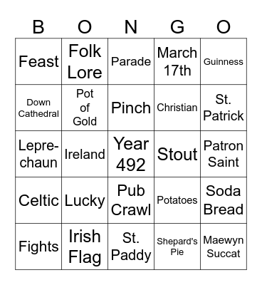 St. Patrick Day Bingo Card