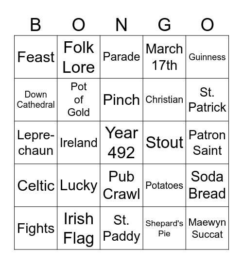 St. Patrick Day Bingo Card