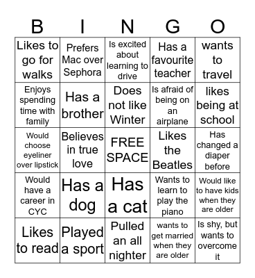 GETTING TO KNOW YOU! Bingo Card