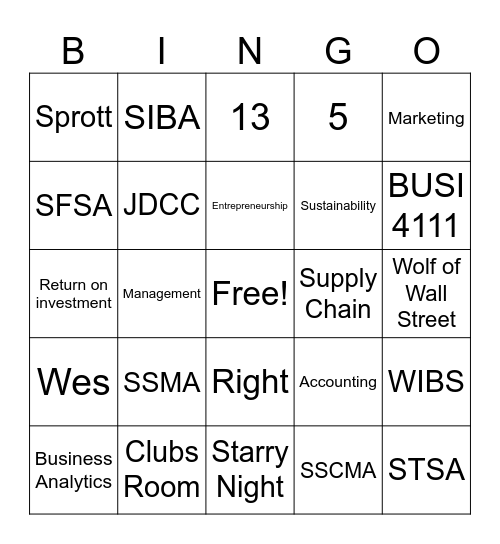 Sprott Starry Night Soirée Bingo Card