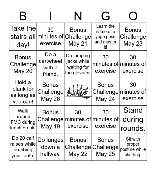 PT Week Activity Challenge Bingo Card