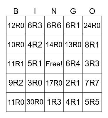 Division with Remainders Bingo Card