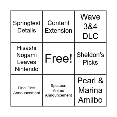 Splatoon - Koshien & World Championship Bingo Card