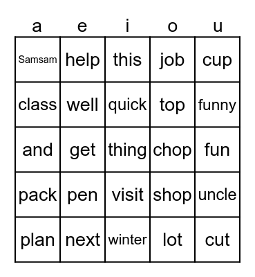 Short Vowels Bingo Card