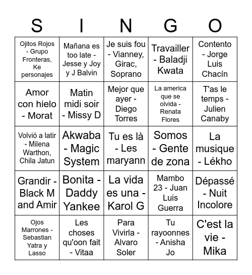 Locura de marzo & Manie Musicale Bingo Card