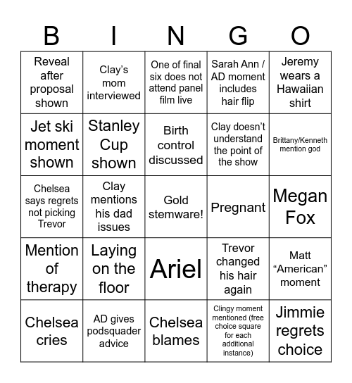 Love Is Blind Finale 03-13-2024 Bingo Card