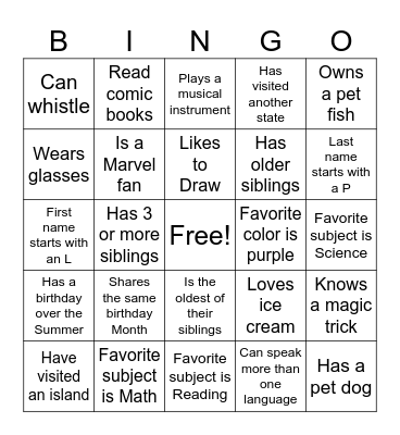 Let's Mingle! Find a classmate who. . . Bingo Card
