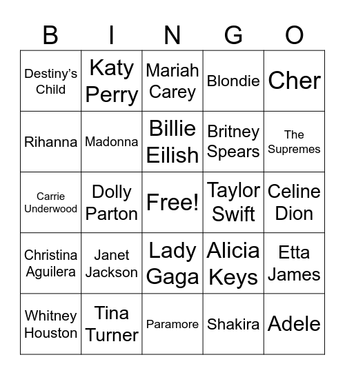 Women in Music Bingo Card