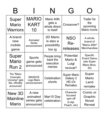Super Mario 40th Anniversary Bingo! WOOHOO Bingo Card