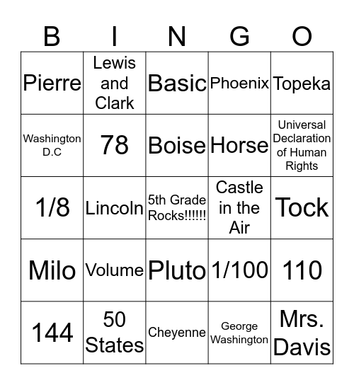 5th Grade Bingo! Bingo Card