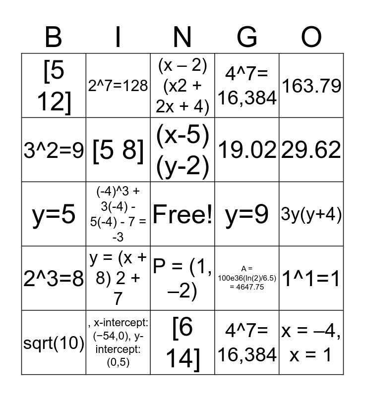[CT] Pre IB Algebra 2 Bingo [KP] Bingo Card