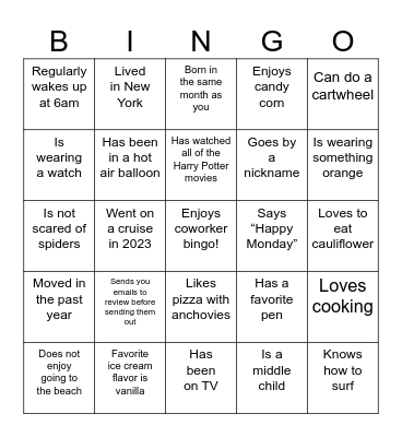 Find Someone Who... Bingo Card