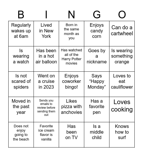 Find Someone Who... Bingo Card