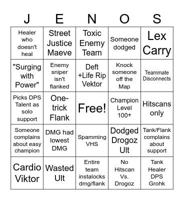 Paladins Cancer Bingo Card