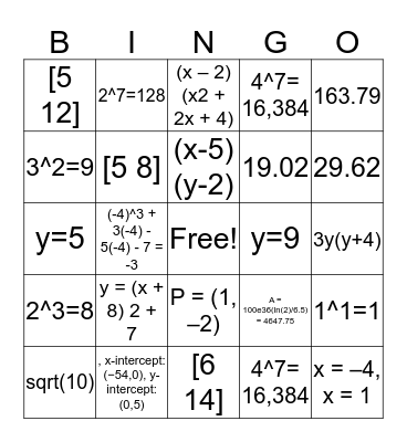 [CT] Pre IB Algebra 2 Bingo [KP] Bingo Card